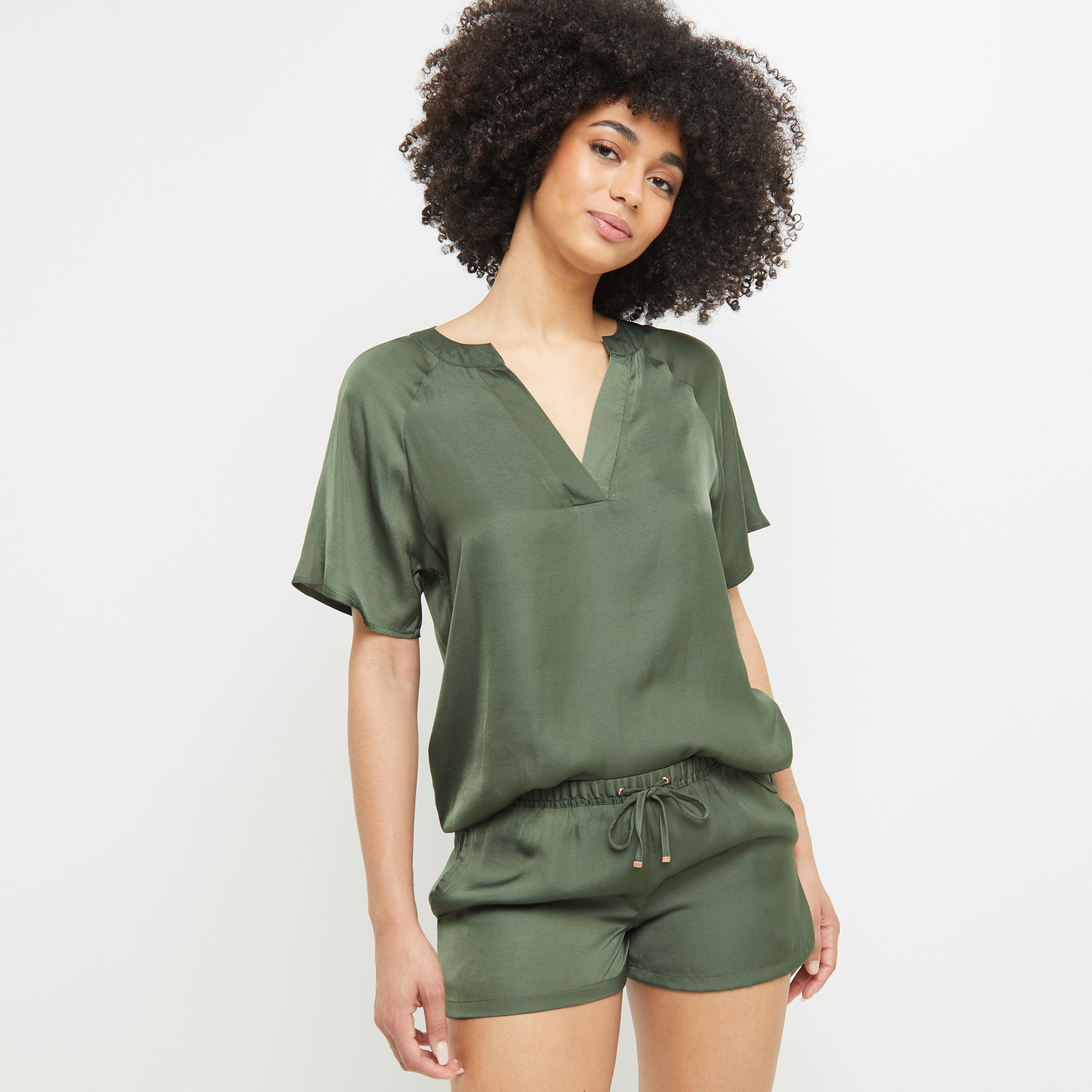 SOLDES [PROMO - 60%] tee-shirt/top/caraco femme Kaki Satin ROUGE GORGE LINGERIE