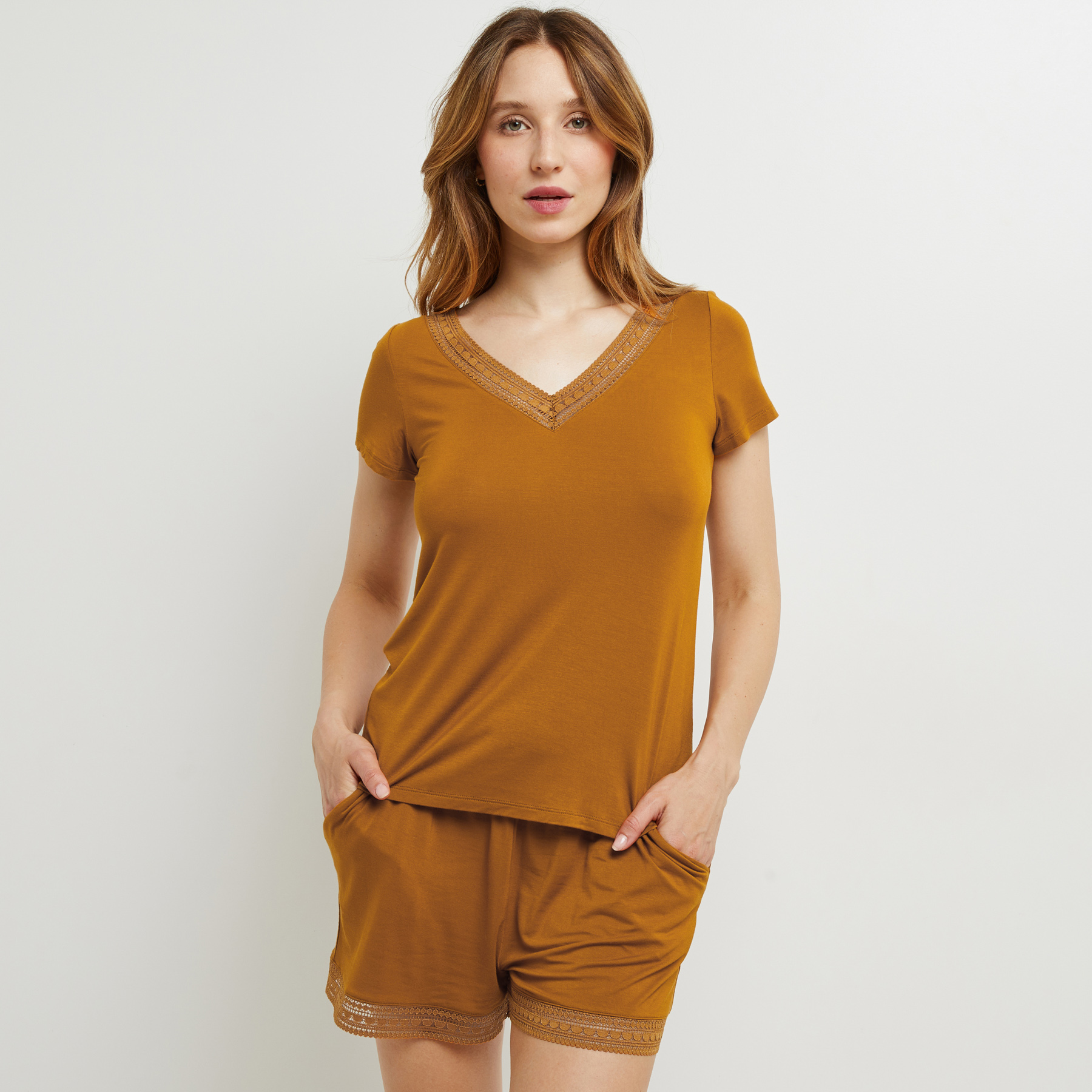 SOLDES [PROMO - 50%] tee-shirt/top/caraco femme Ocre Viscose ROUGE GORGE LINGERIE