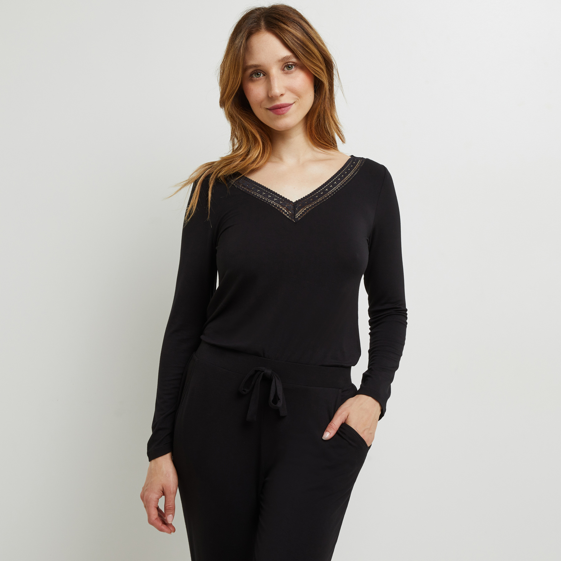 SOLDES [PROMO - 61%] tee-shirt/top/caraco femme Noir Viscose ROUGE GORGE LINGERIE