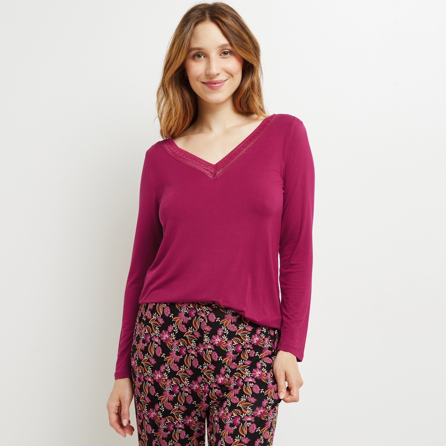 SOLDES [PROMO - 61%] tee-shirt/top/caraco femme Prune Viscose ROUGE GORGE LINGERIE