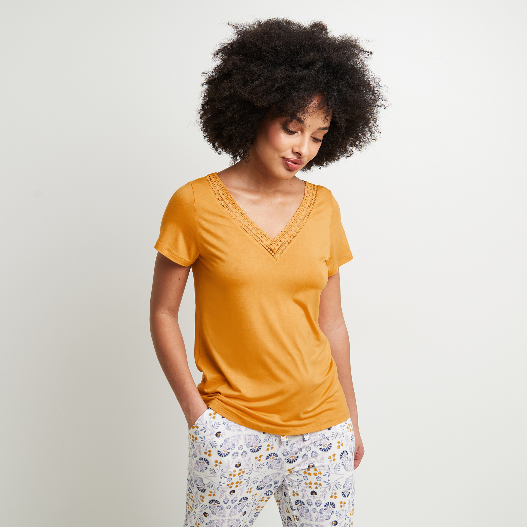 SOLDES [PROMO - 65%] tee-shirt/top/caraco femme Jaune Viscose ROUGE GORGE LINGERIE