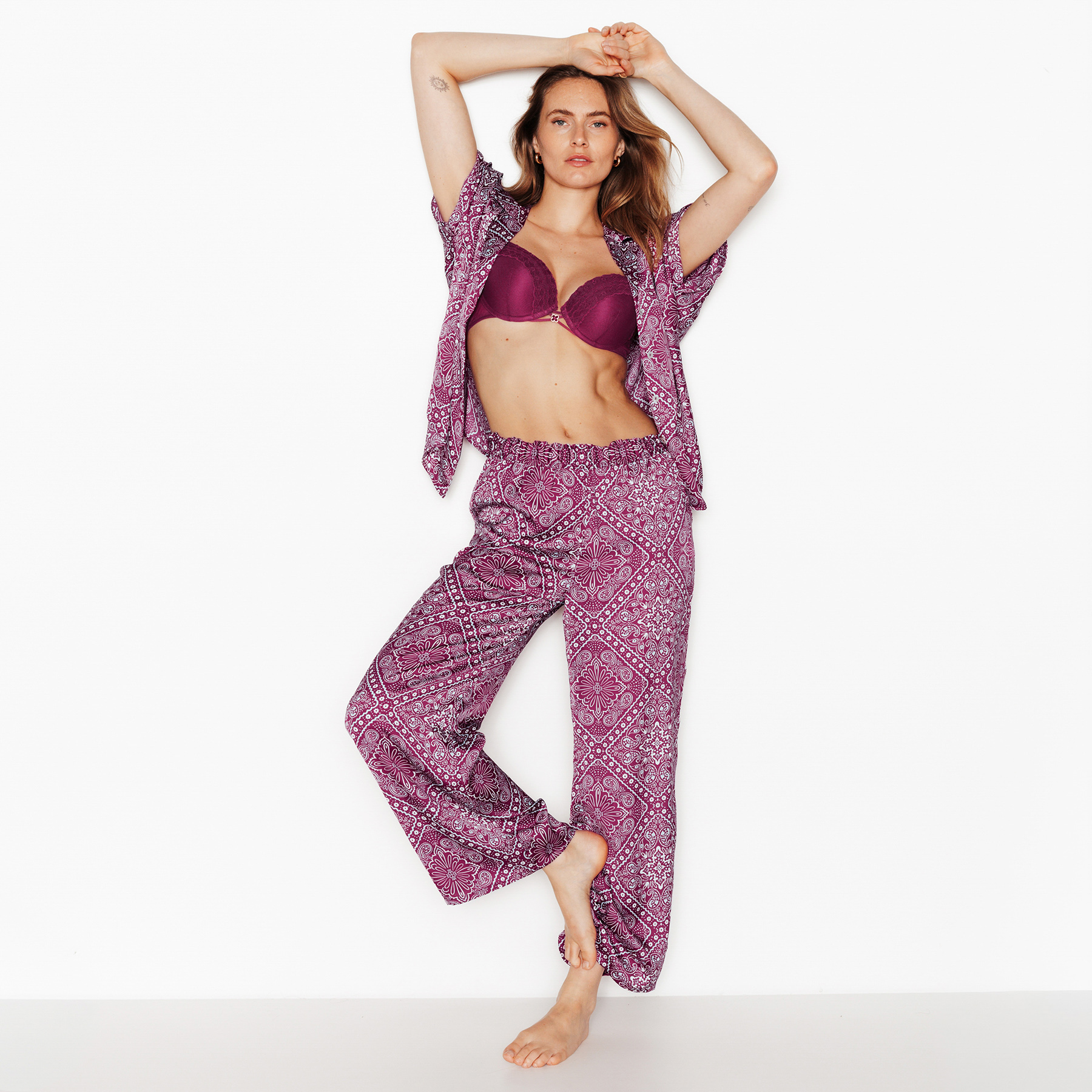 RougeGorge Lingerie - Pantalon 7/8 en satin - Multico rose - Taille 40 - Femme