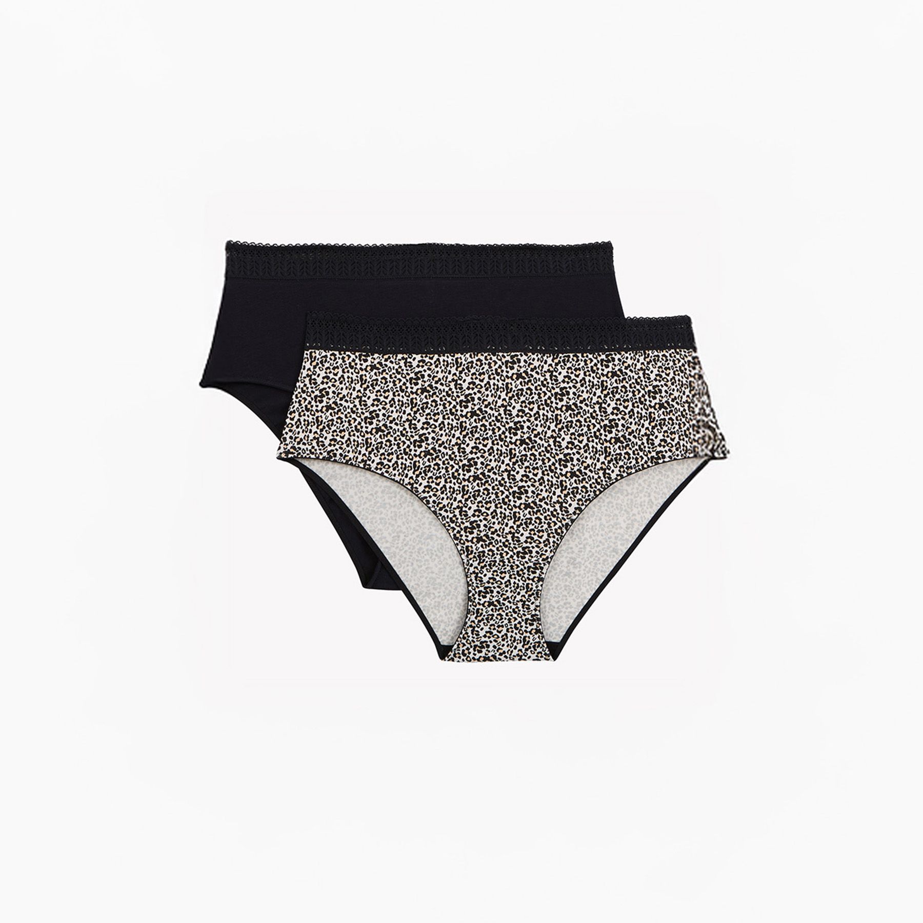 SOLDES RougeGorge Lingerie - Lot de 2 culottes hautes en coton - Multico noir - Taille 34-36 - Femme ROUGE GORGE LINGERIE