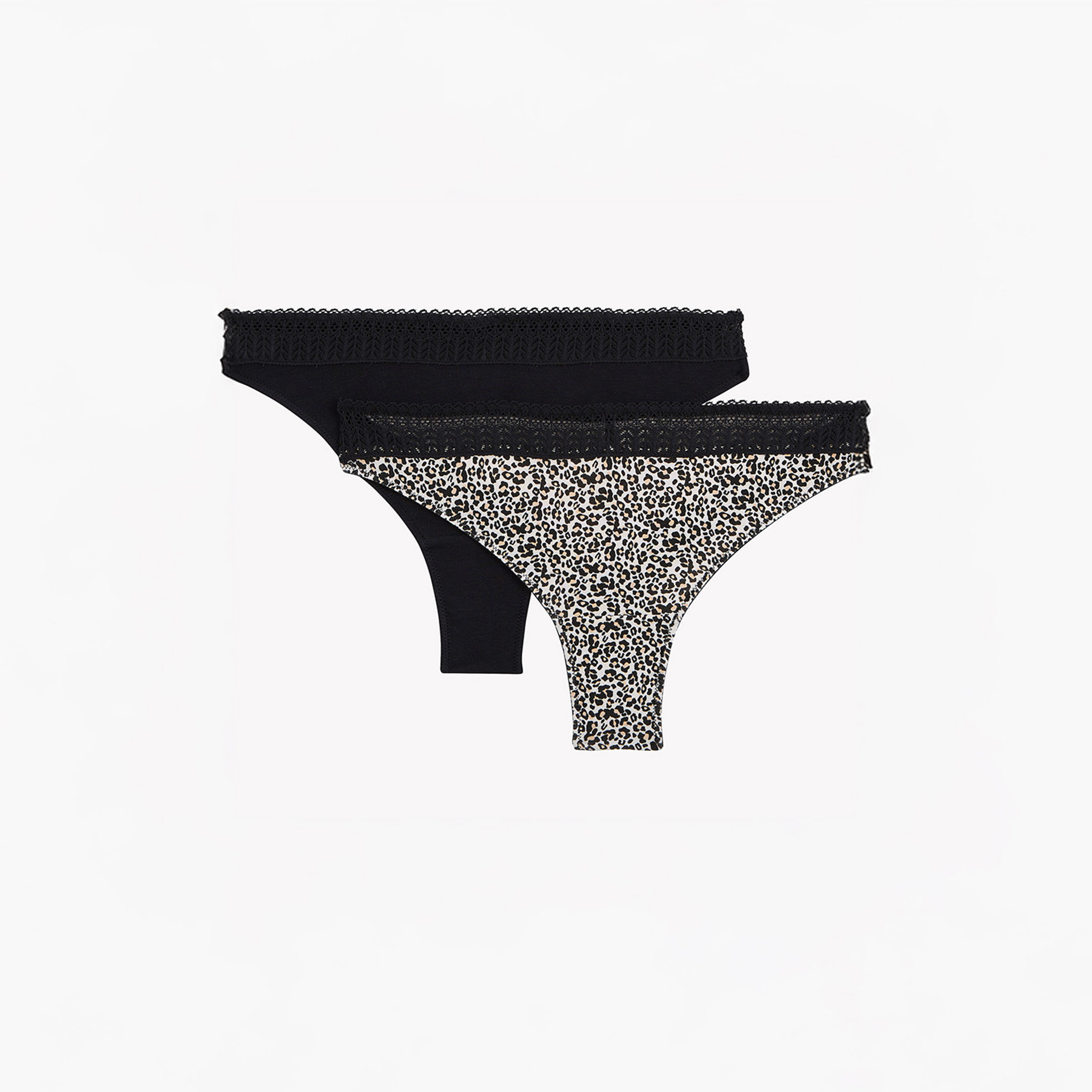 SOLDES RougeGorge Lingerie - Lot de 2 tangas en coton - Multico noir - Taille 42-44 - Femme ROUGE GORGE LINGERIE