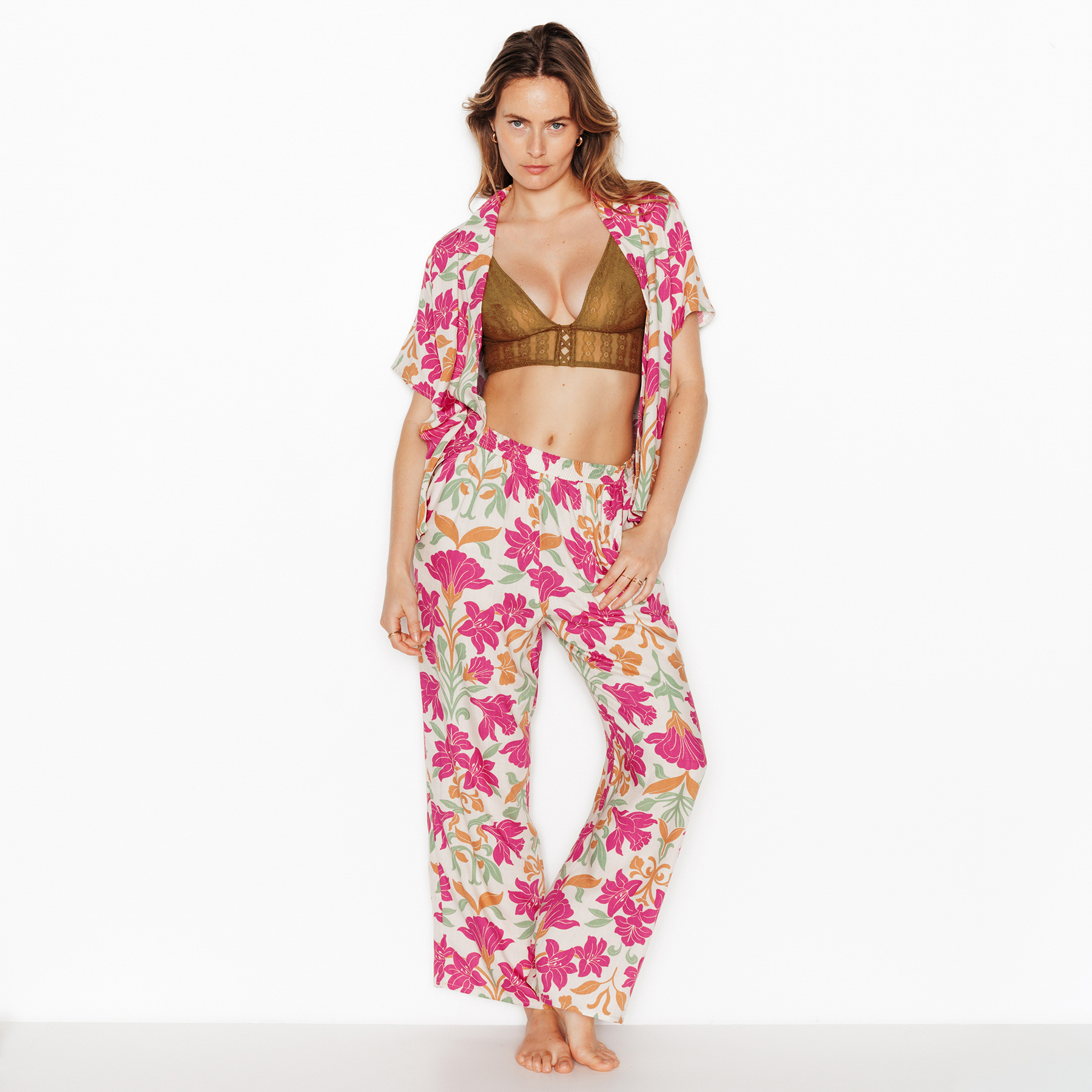 RougeGorge Lingerie - Pantalon de pyjama 7/8ème - Multico rose - Taille 38 - Femme